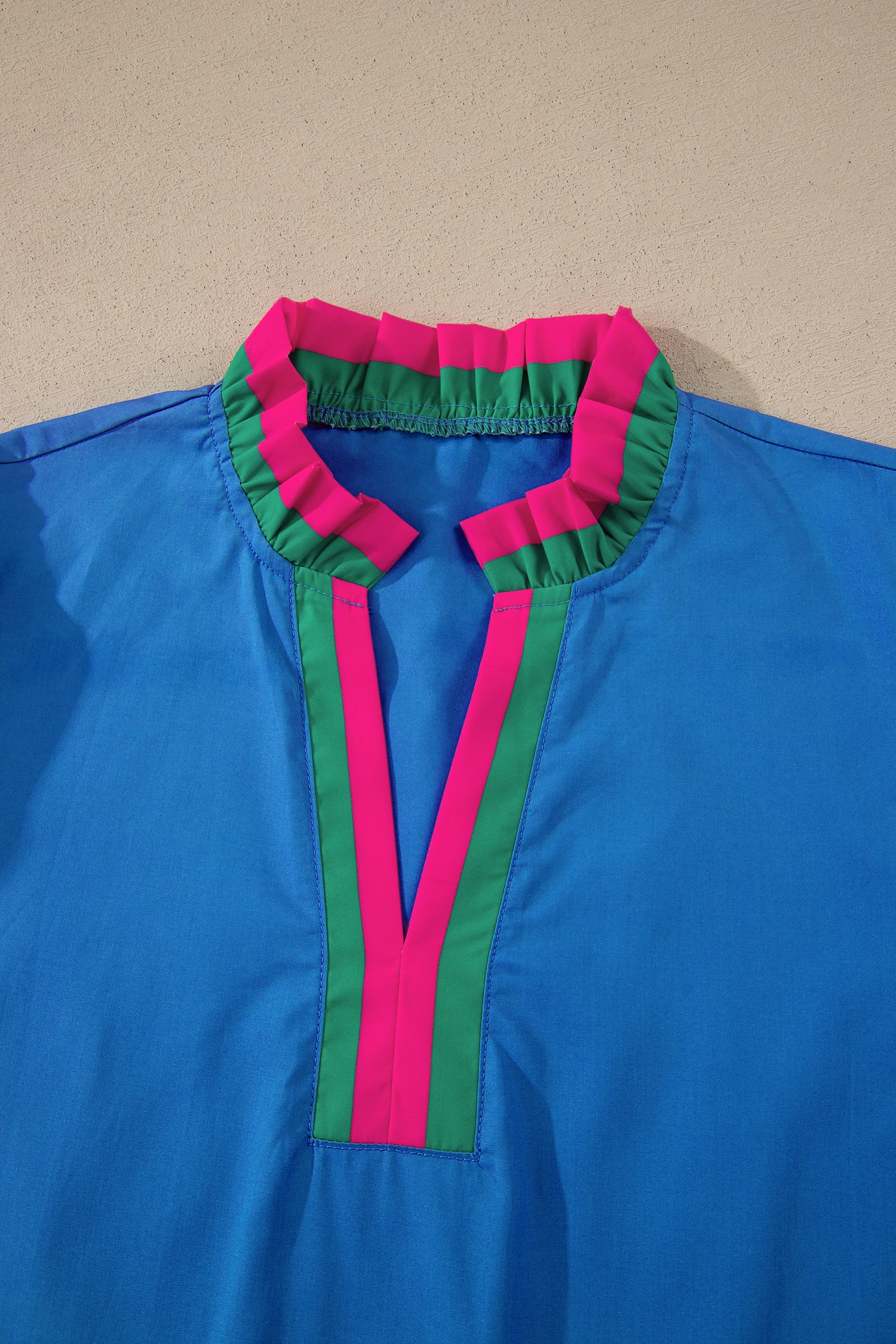 Green Striped Frilled Collar Ruffled Short Sleeve Blouse