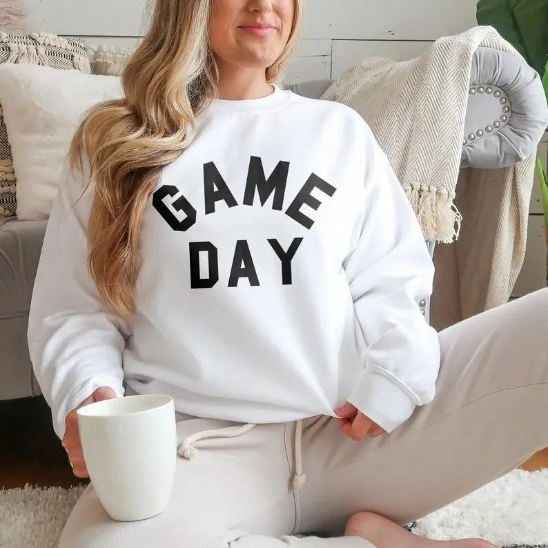 Skuggnas Game Day Funny 90s Sweatshirt Unisex Crewneck Jumper Long Sleeved Fashion Women Cotton Casual Sweater Drop Ship