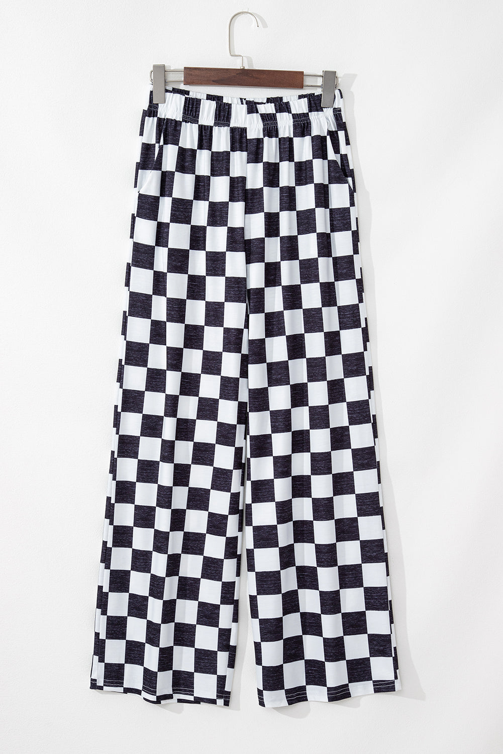 Red 2-Tone Checked Print High Waist Wide Leg Pants