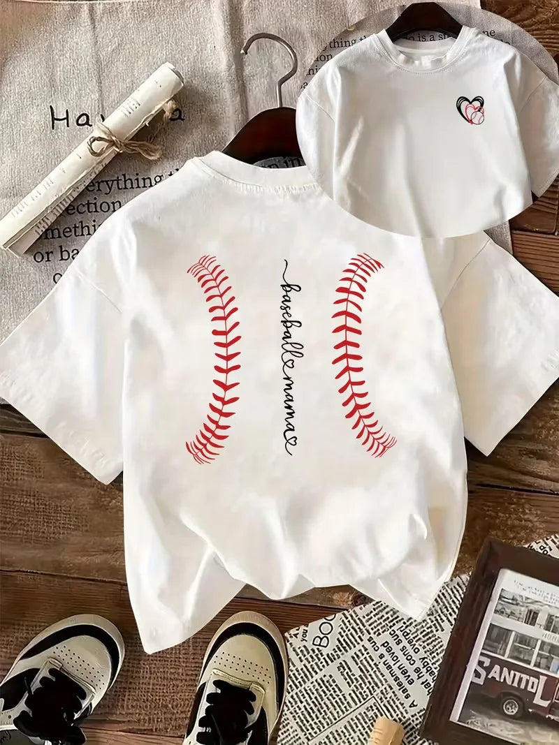 Baseball Mama Retro Stitch Graphic T-Shirt,Casual Loose Crew Neck Short Sleeve, Sports Mom Game Day Print, Soft Casual Daily Top
