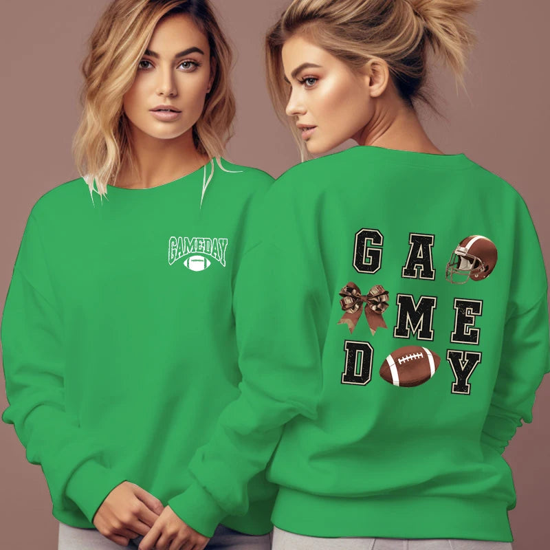 Football Lovers Gifts Classic Sweatshirts Women Game Day Essential Autumn Hoodies Football Bow Sports Lover Fashion Sweatshirt