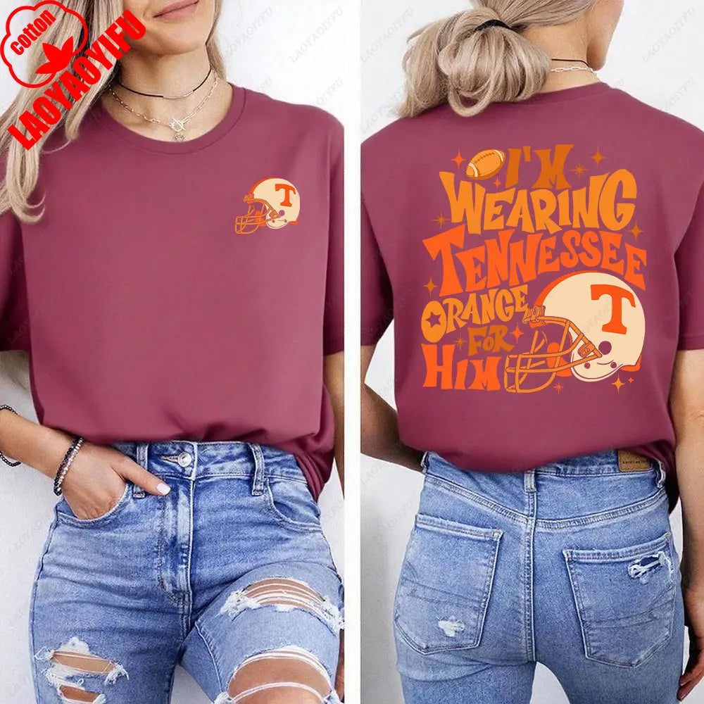 I'm Wearing Tennessee Orange for Him Shirt Tennessee Orange Shirt Football Team Shirt Game Day Women T-shirt Summer Streetwear