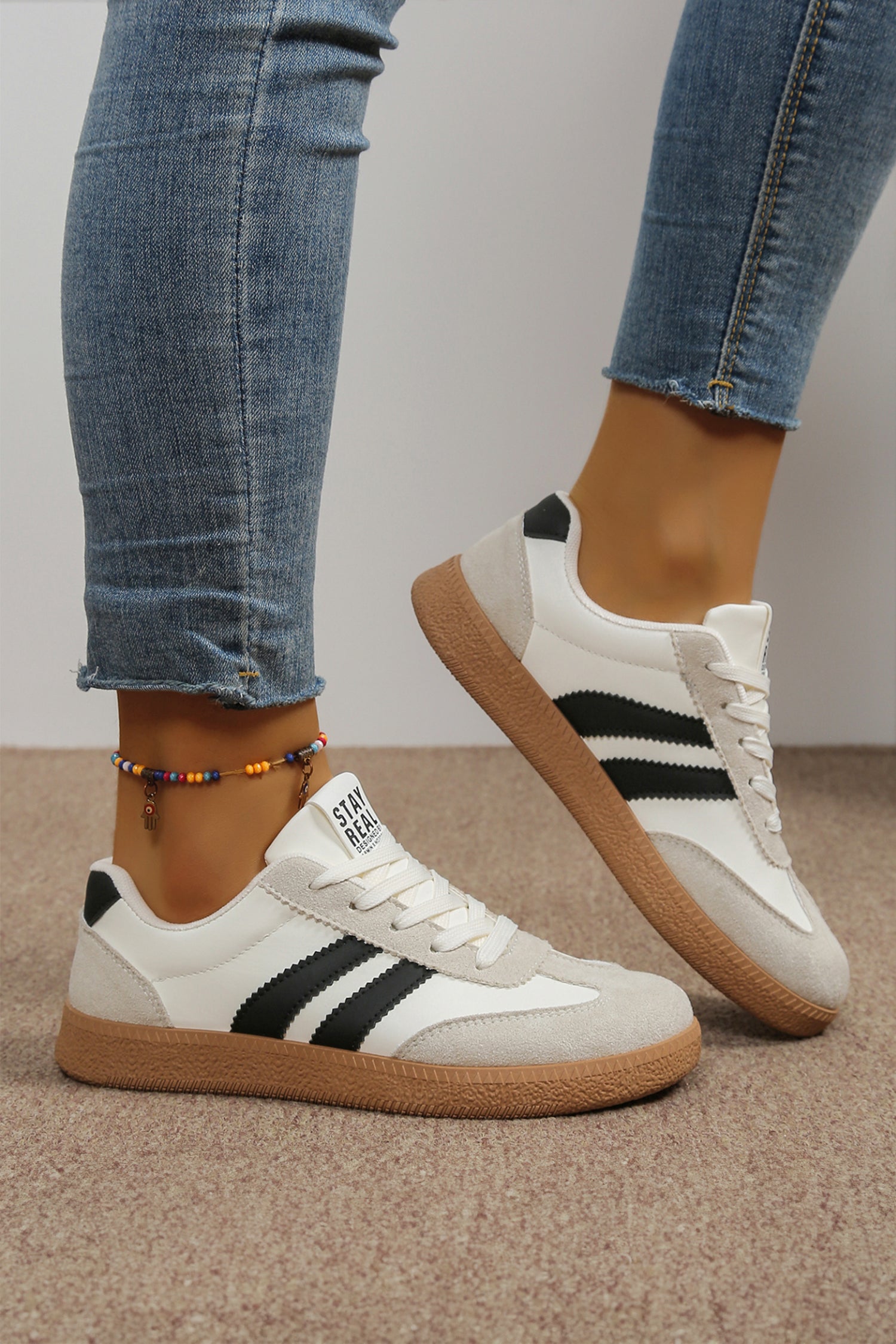 Ashleigh Blue Varsity Color Block Patchwork PU Leather Lace Up Shoes