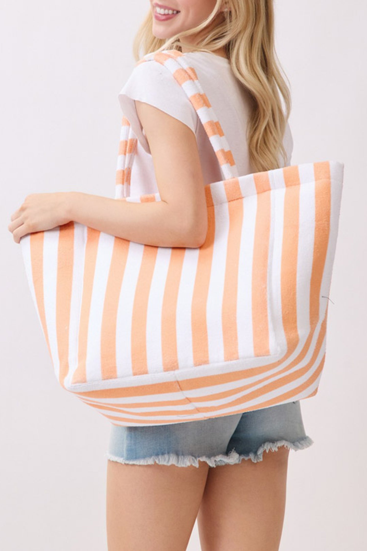 Dark Green Striped Terry Large Beach Tote Bag