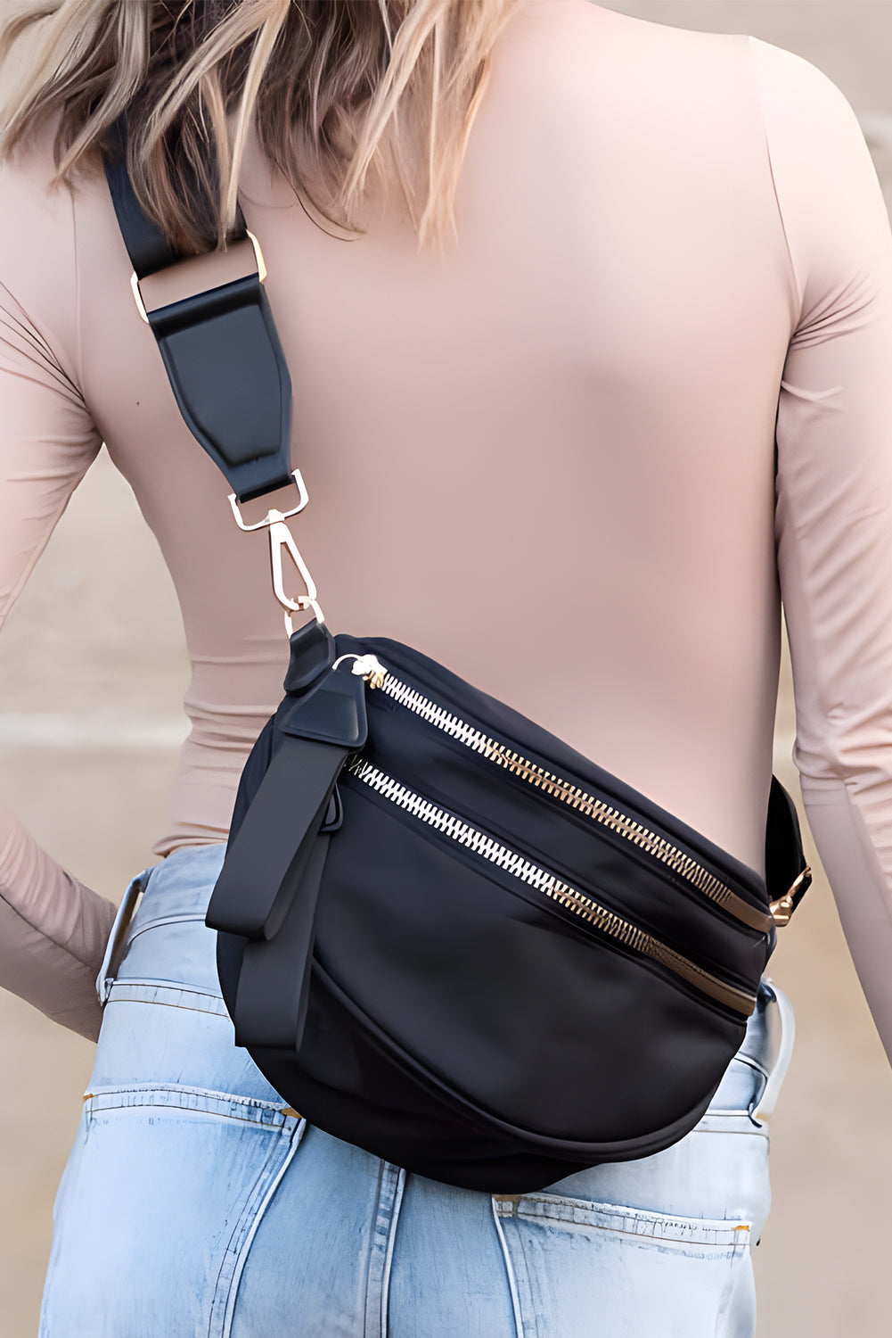 Fiery Red Wide Strap Double Zipper Crossbody Bag