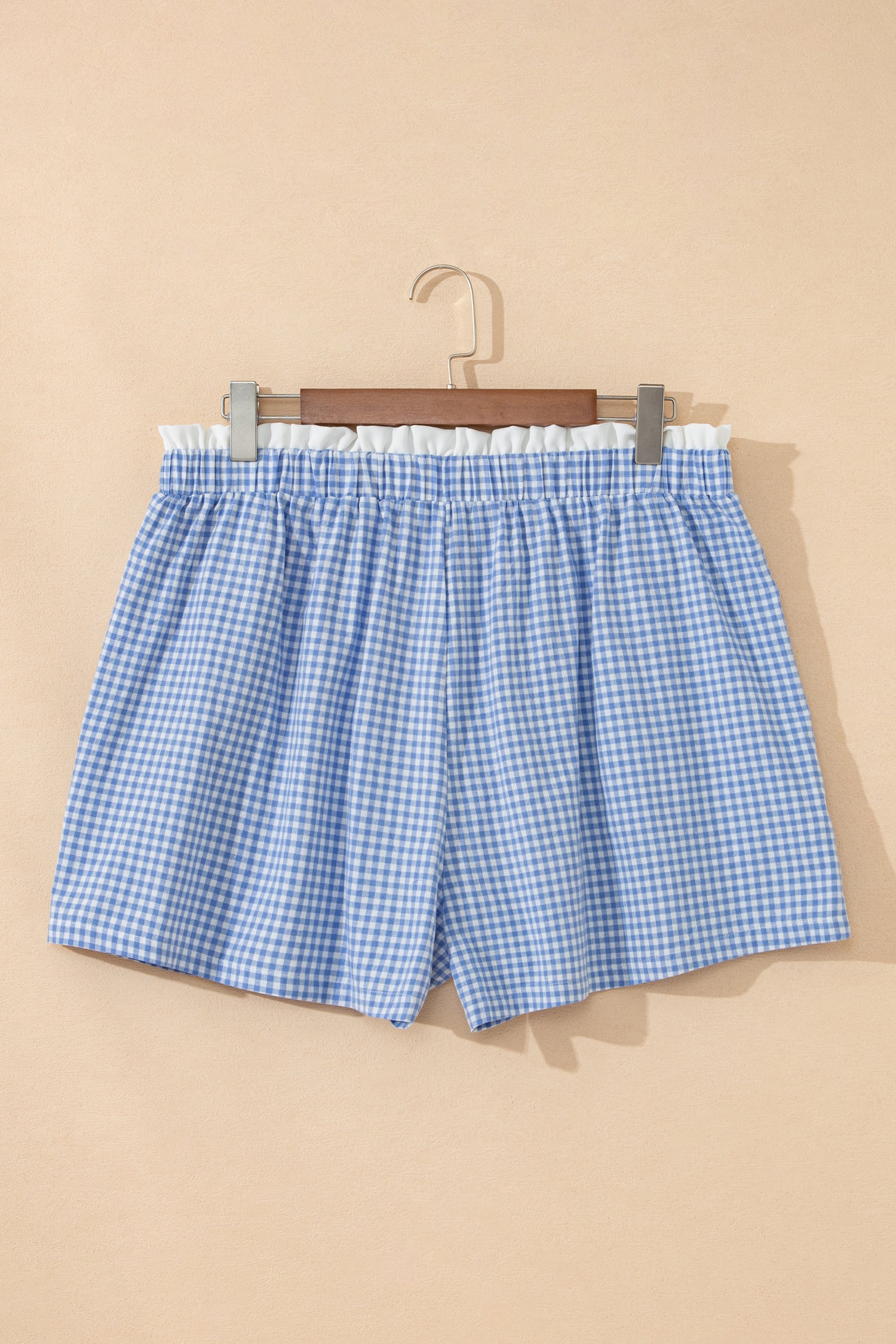 Khaki Contrast Trim Plaid Print Plus Size Shorts
