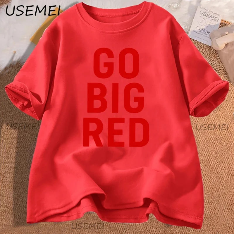 Go Big Red T Shirt Football Volleyball Basketball Tee Men Women Game Day T-Shirt Casual Printed Cotton Short-sleeve Tees