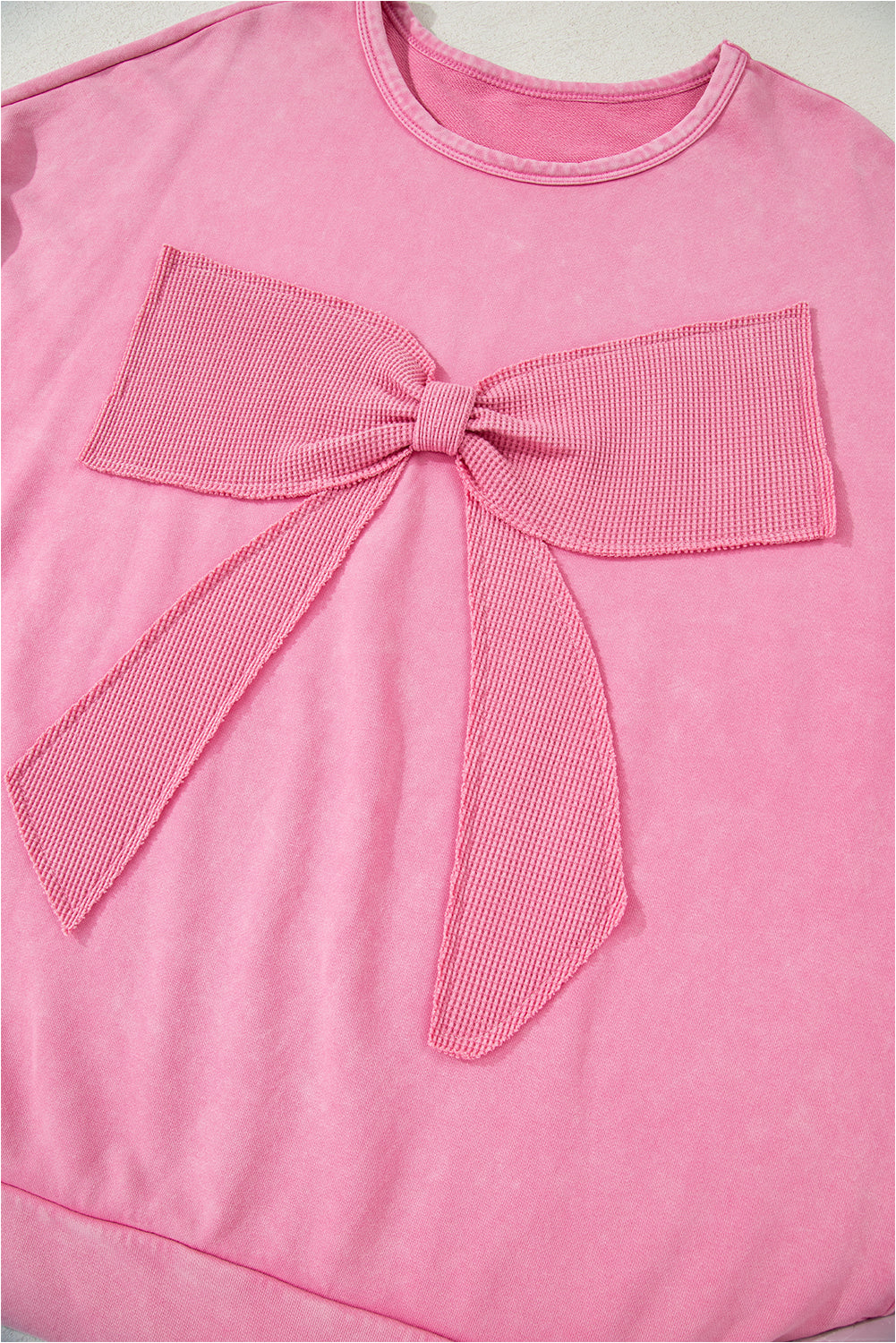 Bonbon Waffle Bowknot Patchwork Mineral Wash Plus Size Top