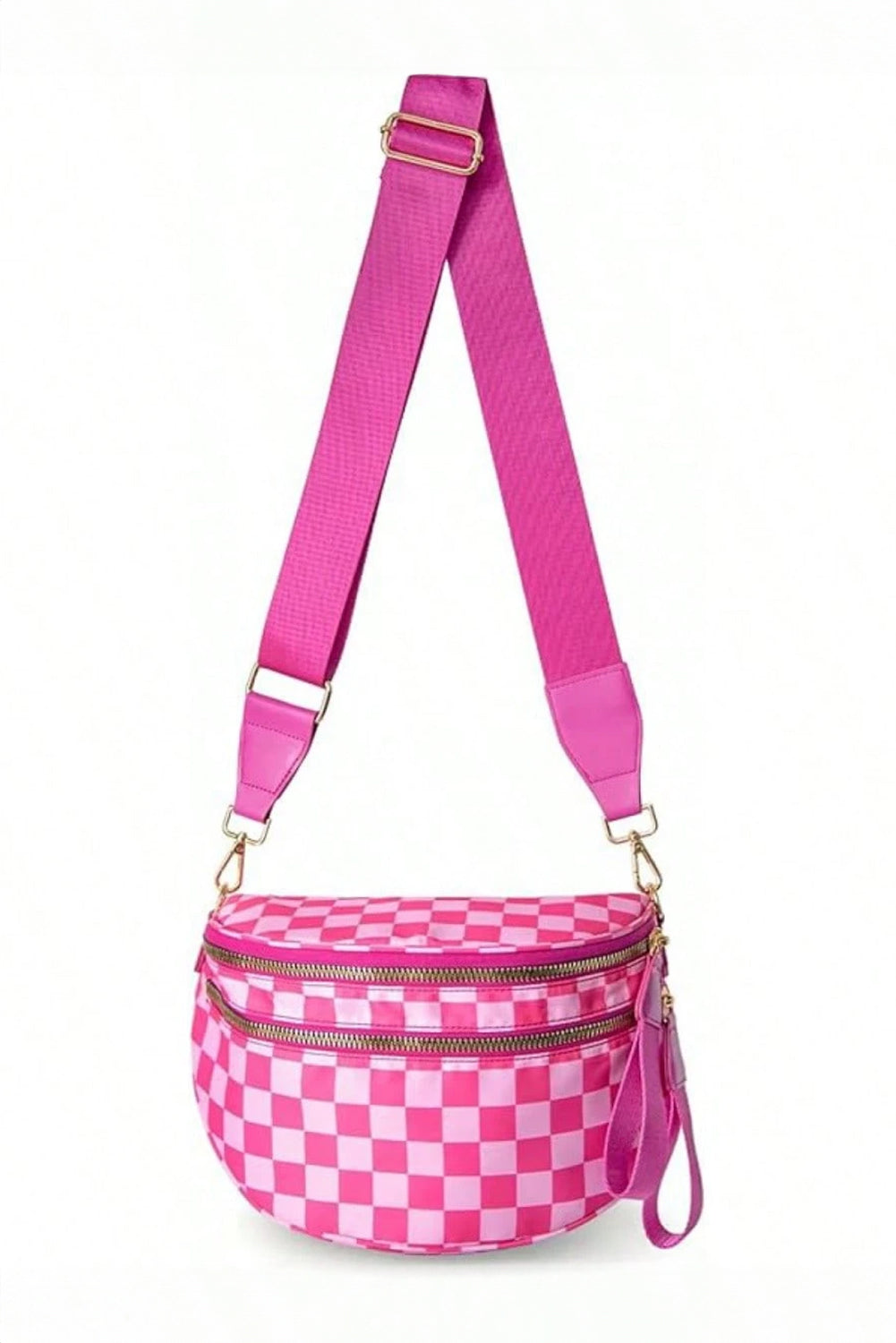 Chestnut Checkered Print Wide Strap Large Crossbody Bag