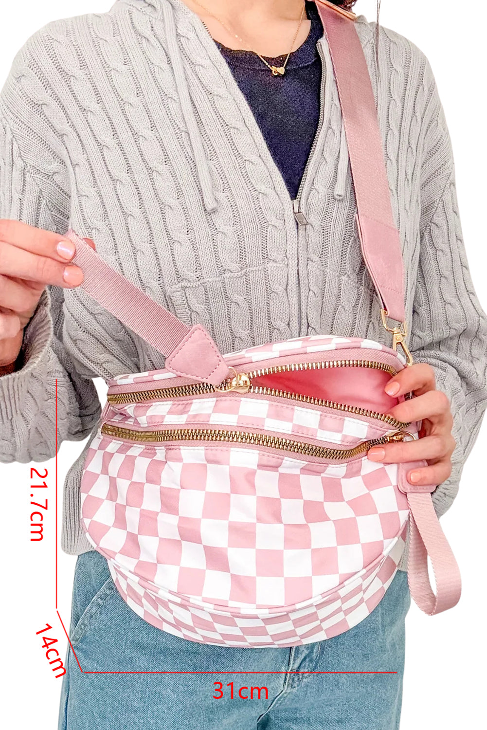 Chestnut Checkered Print Wide Strap Large Crossbody Bag