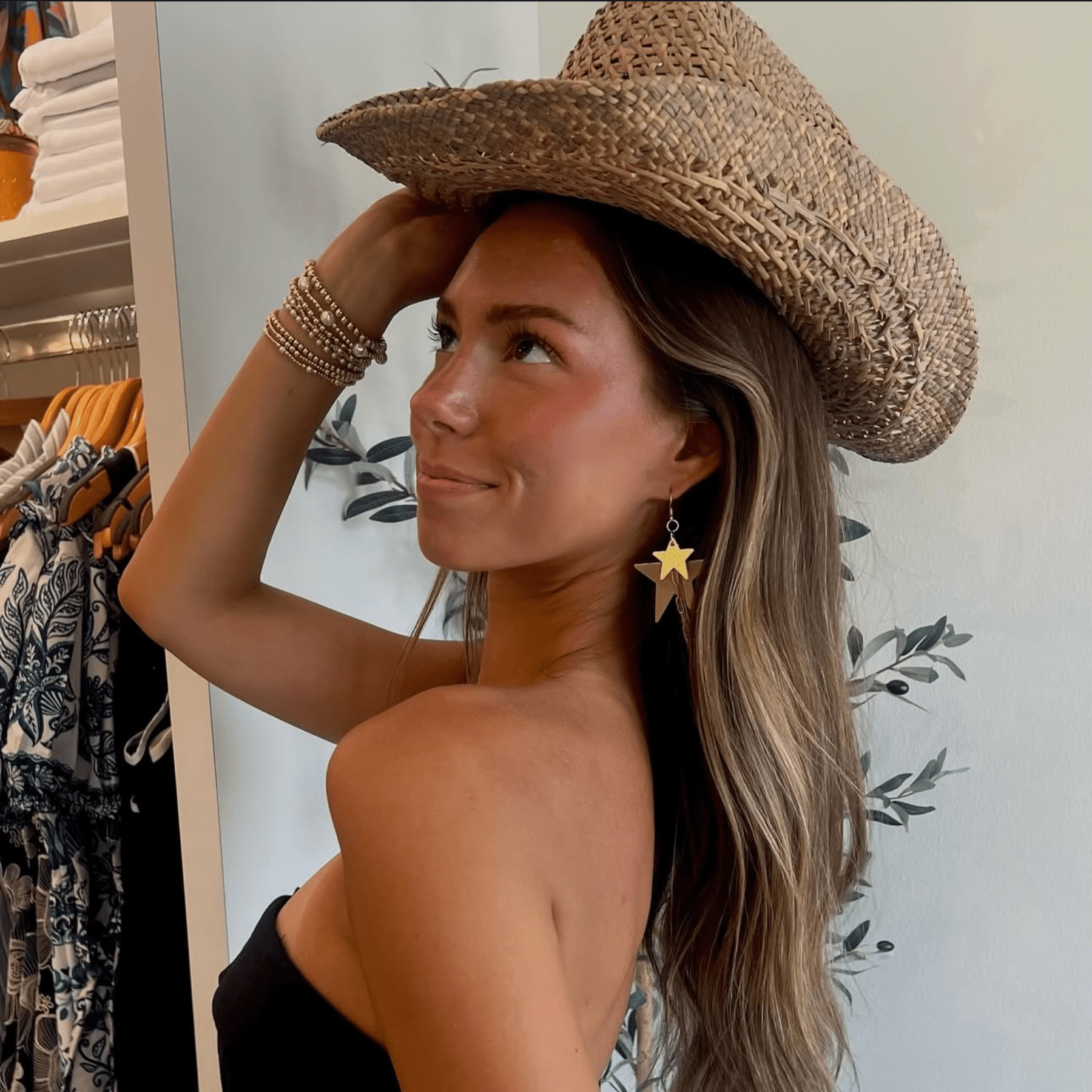 Gold Satin Zeppelin Star Fringe Earrings
